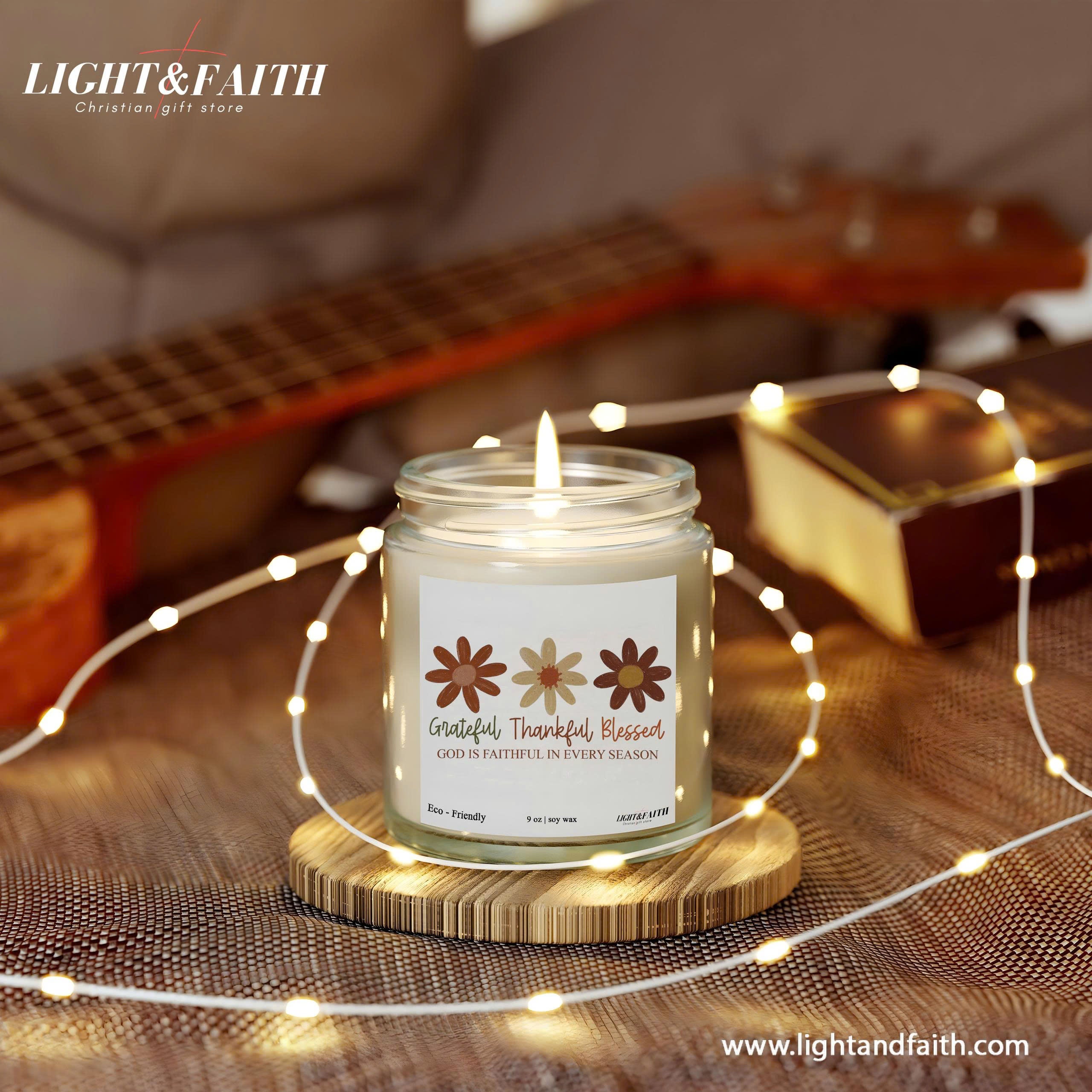 Grateful, Thankful, Blessed Candle, God is Faithful in Every Season, Inspirational Christian Candle, Uplifting Gift for All Seasons CDLAF29